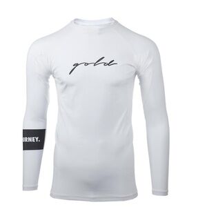 Gold BJJ White Long Sleeve Rash Guard For The Journey XS